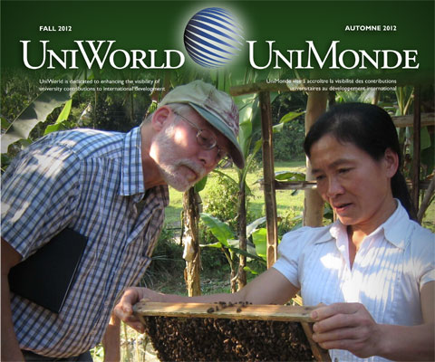 A male and female researcher working in honeybee