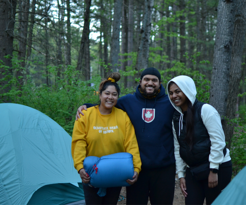 3 person in forest camping